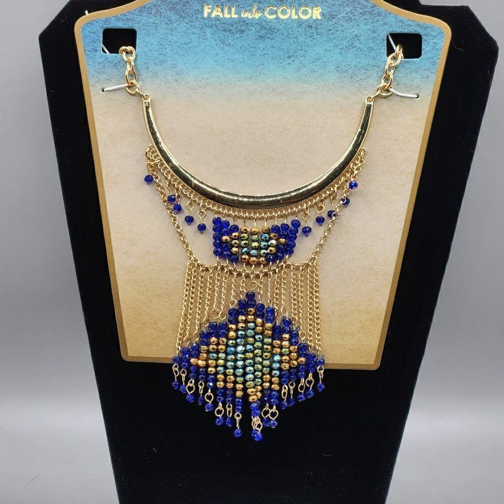 Feeling A Little Blue Fall Into Color Necklace 15" w/ 3" Extender Dangley Beads